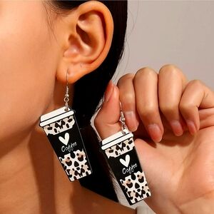 New Love❤️Coffee Leopard Print Take Out Cup Earrings